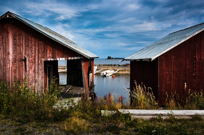 Båtskjul i Brändö hamn.